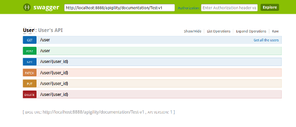 API documentation in Swagger format